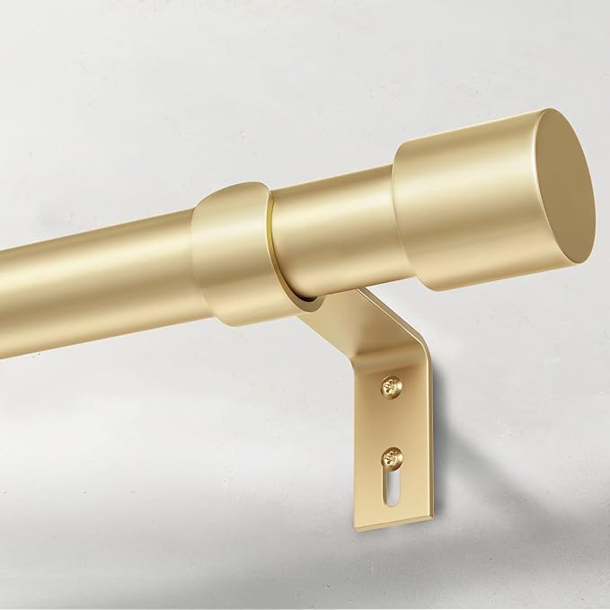 IFELS Heavy Duty Curtain Rods for Windows 48 to 84 Inch, 1 Inch Gold Curtain Rods for Outdoor, Farmhouse, Bedroom, Kitchen, Living Room, Adjustable Easy Install Curtains Rod (A2,Gold,30"-90")