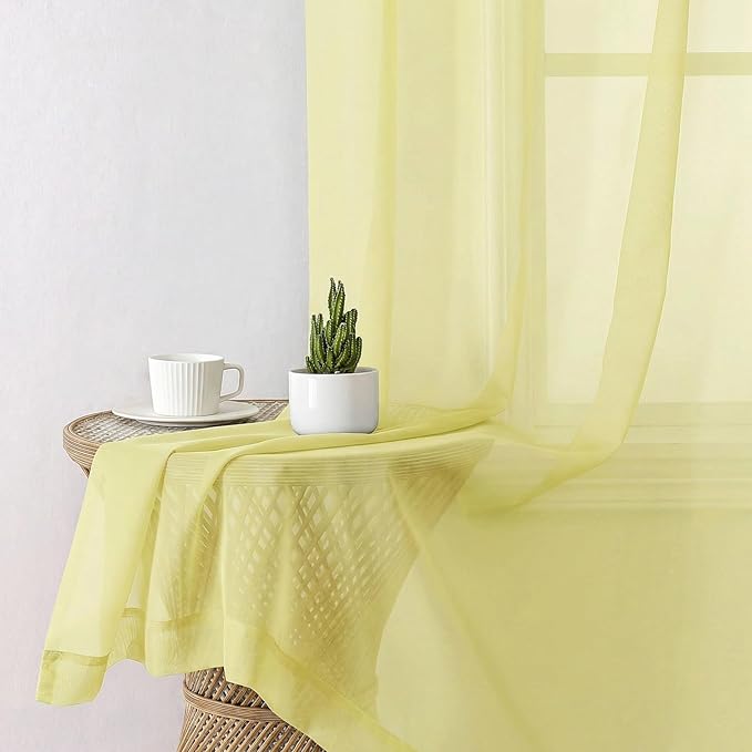 Lecloud Goose Yellow Sheer Curtains 54 Inch Length 2 Panels, Voile Light Filtering Bedroom Curtains for Living Room Windows, Rod Pocket Rustic Solid Drapes for Dining Room, Each Panel 42" W x 54" L