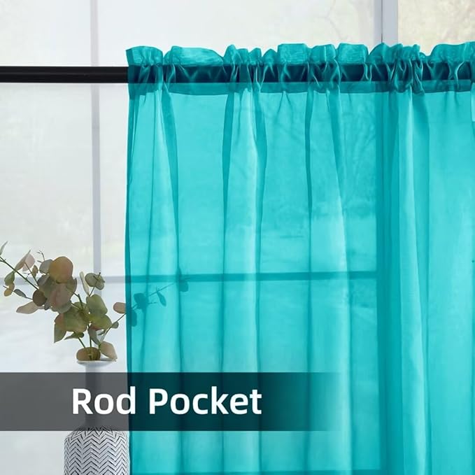youleyar Solid Sheer Rod Pocket Curtain Voile Draperies 2 Panels White Beige Black Grey Coffee 52 Inch Width 90 Inch Long 1 Pair for Kitchen Bedroom Children Living Room Yard (Peacock Blue,52Wｘ90L)