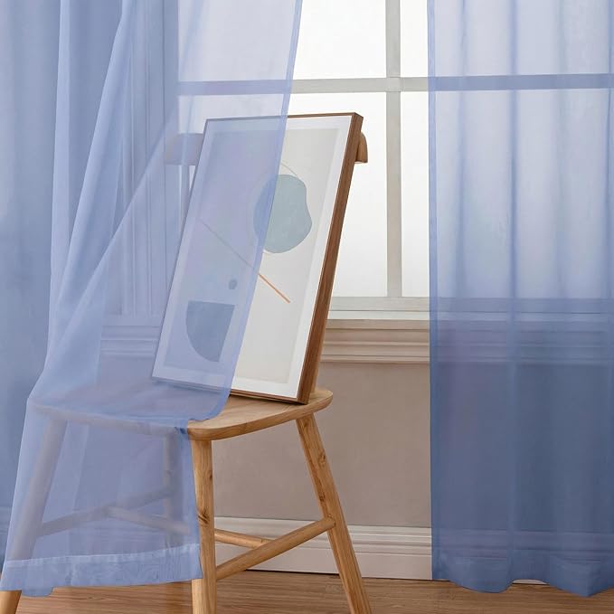 Simplebrand Denim Sheer Curtains 63 Inch Length 2 Panels, Rod Pocket Solid Color Window Sheer Curtain Panels, Elegant Curtains & Drapes for Living Room, Bedroom 2 Panels (Ivory, 42" W x 63" L)