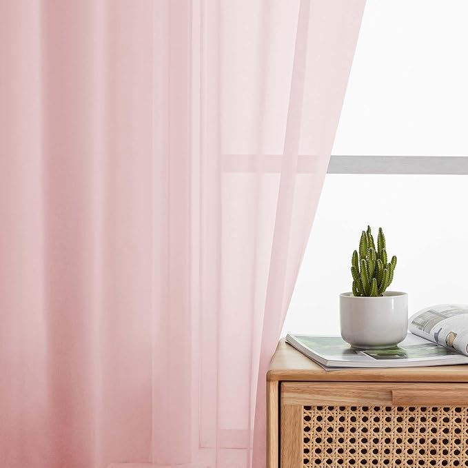 Blush Valances for Windows, Blush Sheer Curtains 14 Inch Length 2 Pack Kitchen Drapes, Modern Solid Mini Small Window Curtains for Cafe Bathroom Basement, Each 42" Wx14 L Inches
