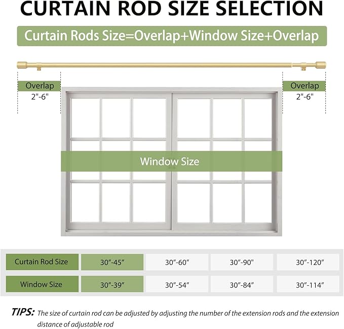 5/8” Diameter Curtain Rods 30-45 Inch, for 30-39 Inch Windows, Adjustable Splicing Gold Curtain Rods for Windows with Brackets, Window Rod Long Small Curtains Rod