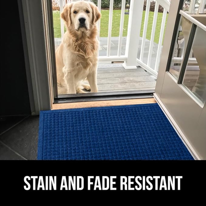 GORILLA GRIP® Ultra Absorbent Front Door Mat Outside Entrance, 47x35, Traps Dirt and Moisture, HydroABSORB Indoor Outdoor Doormat Holds Up to 6 Cups Water, Stain and Fade Resistant Welcome Mat, Blue