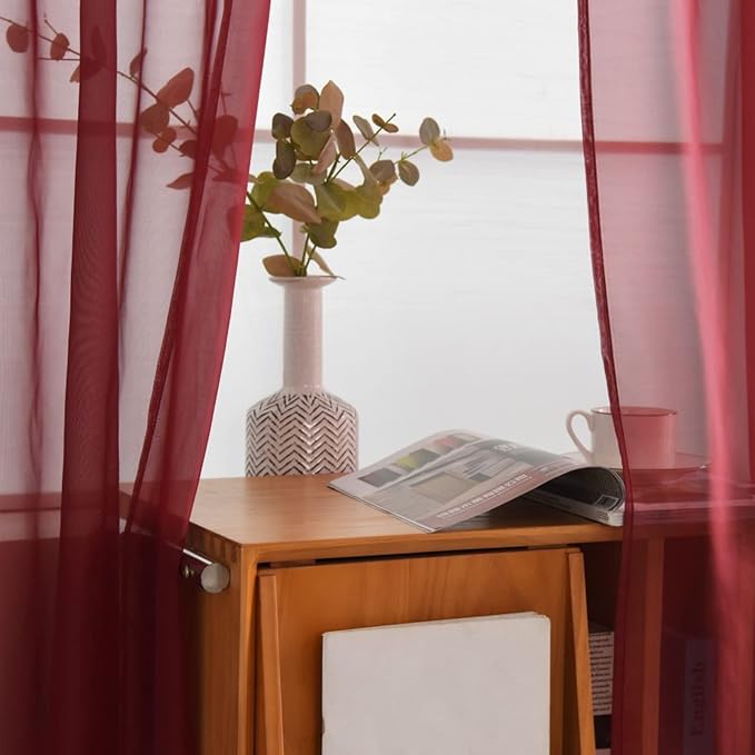SpaceDresser Basic Rod Pocket Sheer Voile Window Curtain Panels Burgundy 1 Pair 2 Panels 52 Width 72 Inch Long for Kitchen Bedroom Children Living Room Yard(Burgundy,52 W x 72 L)