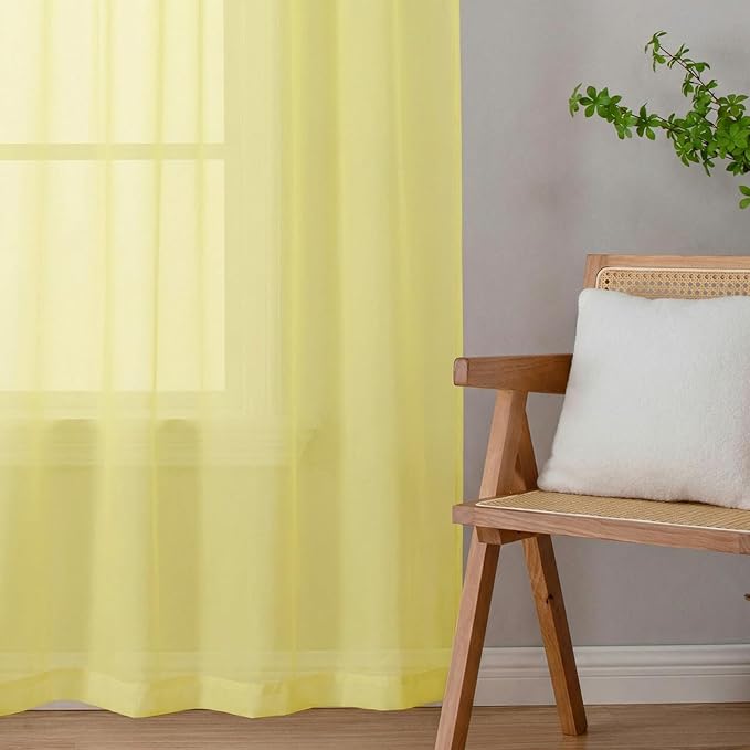 Lecloud Goose Yellow Sheer Curtains 96 Inches Long 2 Panels, Rod Pocket Light Filtering Window Curtains for Living Room Bedroom Dining Room, Voile Airy Balcony Drapes, Each Panel 42" W x 96" L