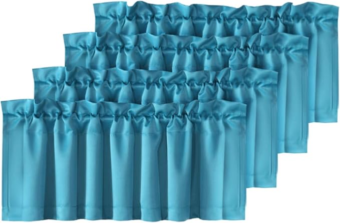 H.VERSAILTEX Blackout Valances for Windows,Kitchen Valance Curtains for Living Room/Bedroom/Bathroom Short Window Privacy Rod Pocket, 4 Panels 52" W x 18,Turquoise Blue