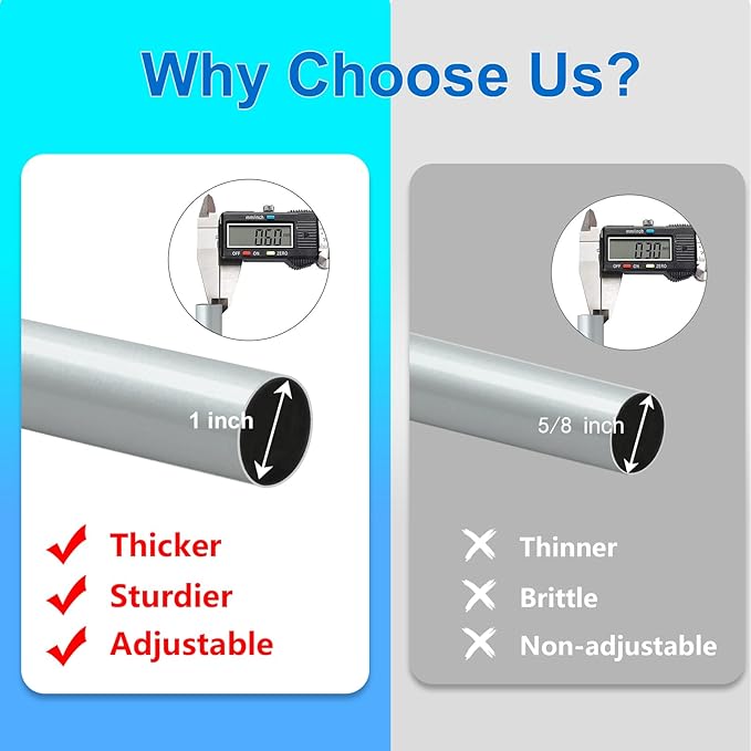 Byondeth Curtain Rods for Windows 16 to 170 Inches Adjustable Length 1 Inch Diameter Window Curtain Rod with Aluminium End Cap, Silver Gray