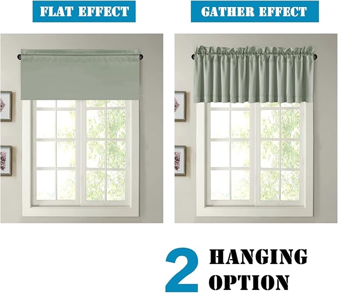 H.VERSAILTEX 4 Panels Blackout Valances for Small Windows Thermal Insulated Short Curtains Privacy Decorative Rod Pocket Shade for Kitchen/Living Room/Cafe/Bathroom/Laundry,52" W x 18" L,Sea Grass