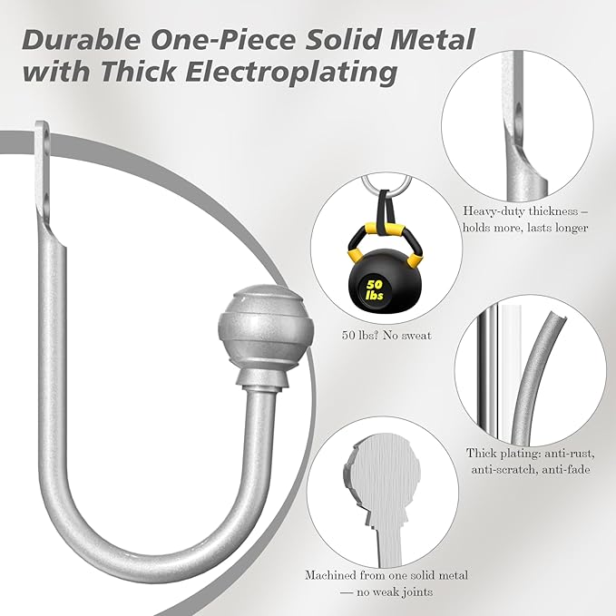 Hion Curtain Holdbacks Silver 2pcs, Curtain Tiebacks Wall Mounted Curtain Hooks Holders for Drapes