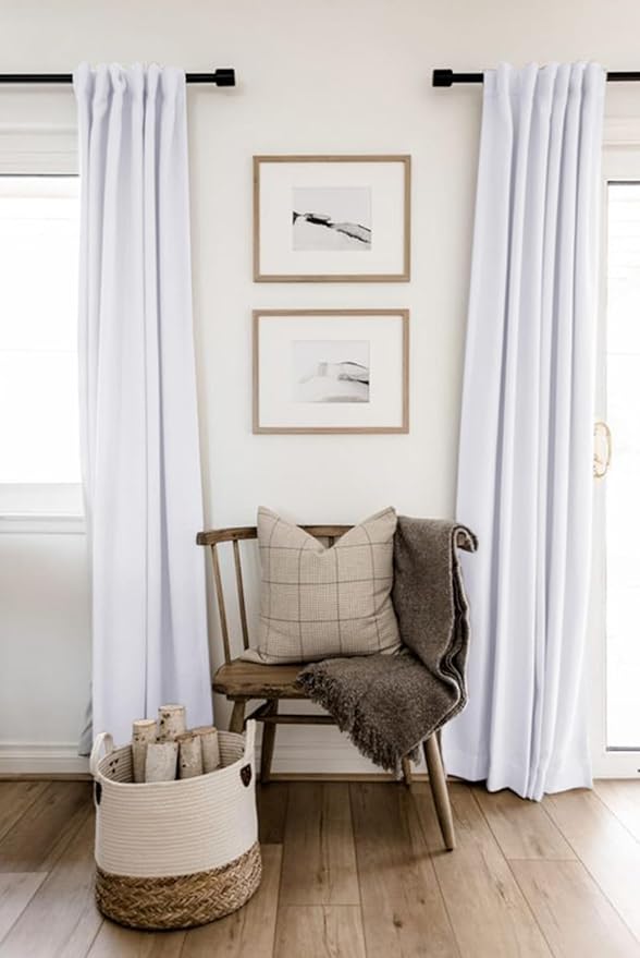 100% Blackout Shield Linen Blackout Curtains for Bedroom 90 Inches Long, Back Tab/Rod Pocket Living Room Drapes, Thermal Insulated Blackout Curtains 2 Panels Set, 50" W x 90" L, Bright White