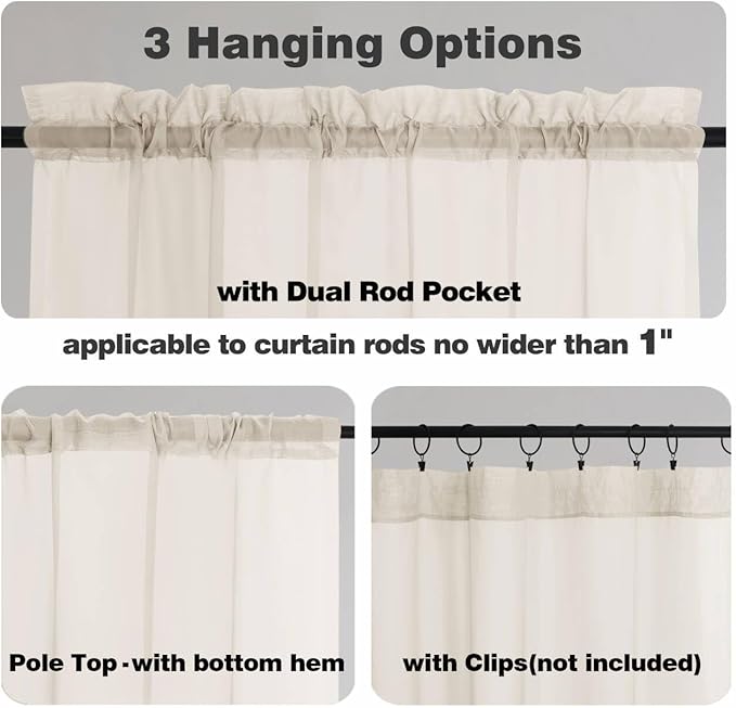 Chyhomenyc Cream Sheer Valances for Windows - Light Filtering Small Kitchen Curtains, Rod Pocket Short Top Window Treatment Decor for Living Room Bathroom Basement, 42Wx16L inches, 2 Panels