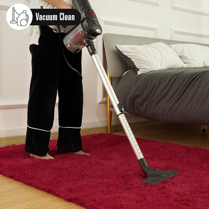 Amearea Shag Fluffy Area Rug for Bedroom Girls Living Room, Extra Soft and Fuzzy Shaggy Rugs, Non Slip, Solid Color Carpet Mat for Boys Nursery Home, Wine Red 5x8 Feet