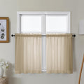 Gwine Taupe Sheer Curtains 30 Inch Length, Short Light Filtering Voile Small Cafe Kitchen Curtains with Rod Pocket, Short Curtain for Bathroom Window, 42x30 Inch, 2PCS