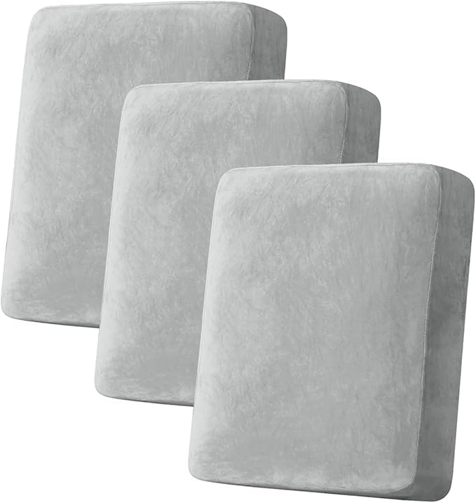 Couch Cover Stretch Velvet Sofa Cushion Cover 3-Piece - Elastic Washable Slipcover for Seat or Backrest, Couch Seat Covers for Sofas (Light Grey)