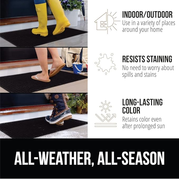 GORILLA GRIP® Ultra Absorbent Front Door Mat Outside Entrance, 47x35, Traps Dirt and Moisture, HydroABSORB Indoor Outdoor Doormat Holds Up to 6 Cups Water, Stain and Fade Resistant Welcome Mat, Black