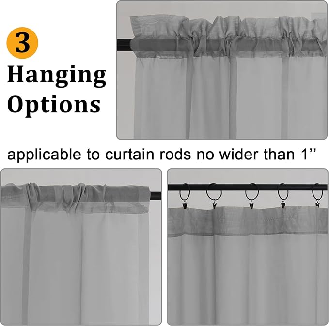 Gwine Charcoal Grey Sheer Curtains 90 Inches Long 2 Panels Set, Light Filtering Solid Filmy Drapes for Living Room Bedroom, Elegant Soft Rod Pocket Voile Sheer Window Curtains, 42Wx90L Inch, 2PCS