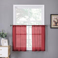 Tollpiz Sheer Tier Curtain Linen Textured Half Kitchen Curtains Sheer Light Filtering Rod Pocket Voile Small Curtains for Bathroom, 25 x 36 inches Long, Burgundy Red, Set of 2 Panels