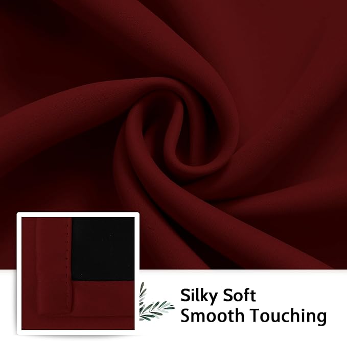 SimpleHome 100% Blackout Curtains for Bedroom,Thermal Insulated Burgundy Red Grommet Window Drapes Room Darkening Curtains for Living Room with Black Back,52 x 63 Inch,2 Panels