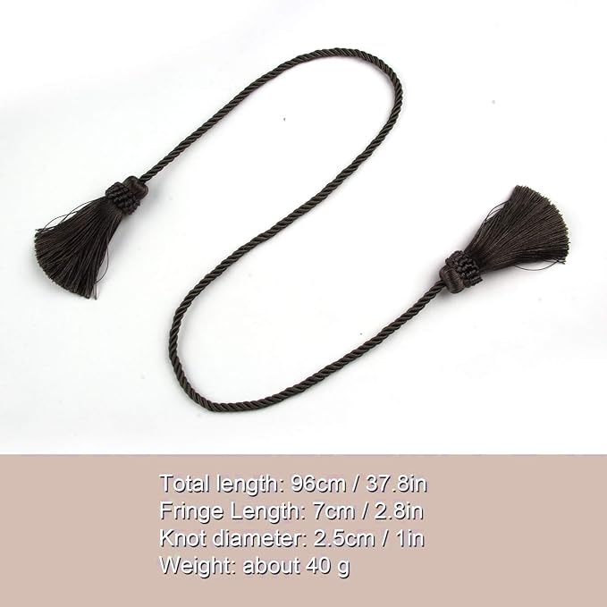 Fenghuangwu Curtain Tiebacks Handmade Decorative Curtain Holdbacks Rope with Tassel (Charcoal, 4P)