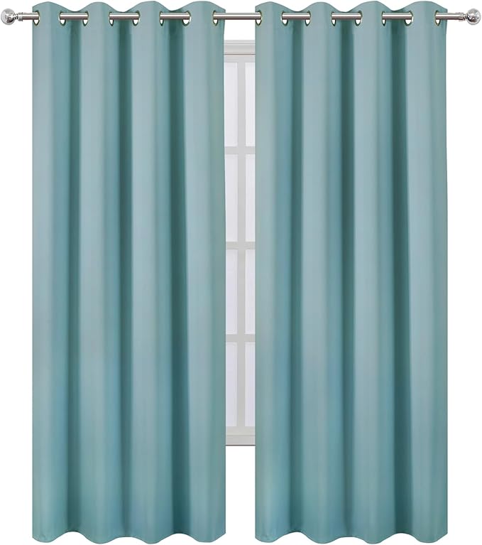 LEMOMO Blackout Curtains 52 x 108 inch/Stone Blue Curtains Set of 2 Panels/Thermal Insulated Room Darkening Bedroom Curtains
