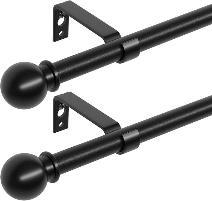 Curtain Rods for Windows 48 to 84, 2 Pack Black Curtain Rod with Brackets Easy Install, Decorative Adjustable 5/8 inch Heavy Duty Curtain Rod for Living Room, Bedroom, Set of 2