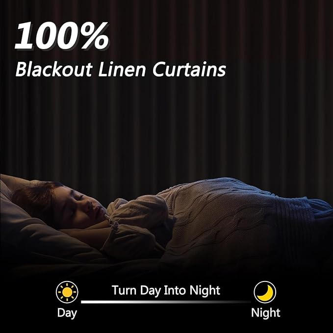 Guken Off White 100% Blackout Curtains 108 Inch Length 2 Panels Set for Living Room Bedroom Back Tab Thermal Insulated 100% Black Out Linen Drapes Room Darkening Window Curtains 52x108