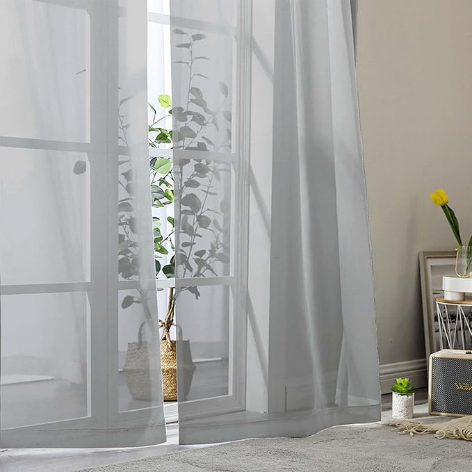 Sheer Light Grey Curtains for Bedroom Living Room 54 Inch Length 2 Panels Set, Solid Soft Airy Light Filtering Window Treatments, Modern Rod Pocket Drapes, Light Grey, 42" Wx54 L Inches