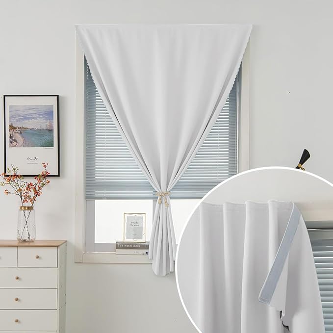 Blackout Curtains for Bedroom Sticky Curtain Blackout Window Cover Self Adhesive Curtains Rod No Drillng, 59" W X 71" L, Light Grey, 1 Panel