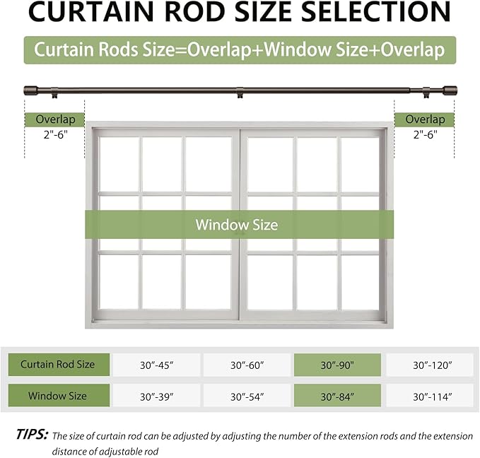 5/8” Diameter Curtain Rods 30-90 Inch, for 30-84 Inch Windows, Adjustable Splicing Antique Bronze Curtain Rods for Windows with Brackets, Window Rod Long Small Curtains Rod, 2 Pack