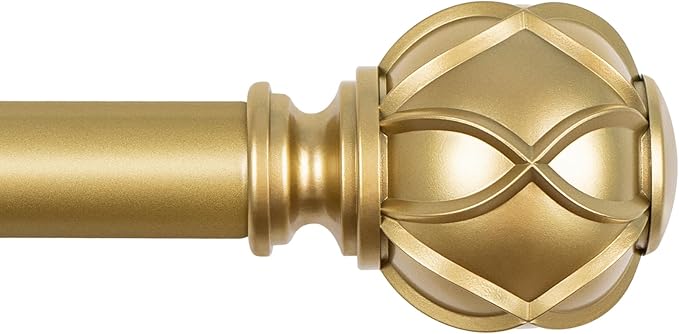 KAMANINA Gold Curtain Rod 72 to 144 Inch (6-12 Feet), Telescoping Single Drapery Rods, 7/8 Inch Heavy Duty Curtain Rods for Windows 66 to 144 Inches, Netted Texture Finials