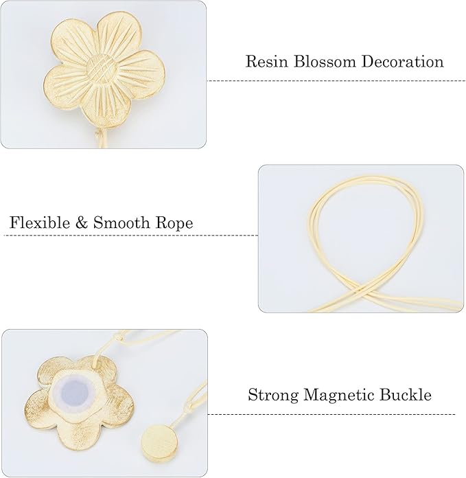 Lewondr Vintage Magnetic Curtain Tieback, 1 Pair Resin Flower Curtain Drapery Holdback Window Curtain Decorative Buckle Holder for Home Cafe Balcony, Light Gold