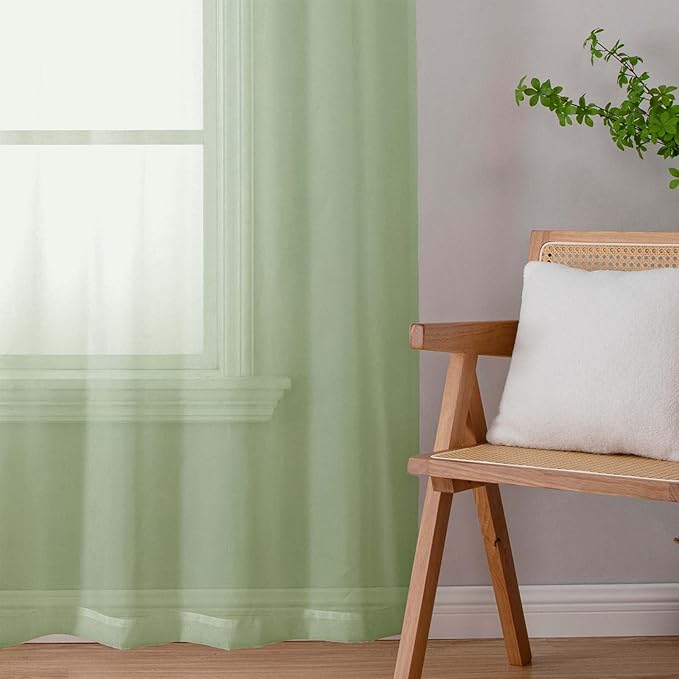 Light Green Sheer Curtains 84 Inches Long 2 Panels Set for Bedroom Living Room, Soft Airy Light Filtering Modern Solid Rod Pocket Drapes Window Treatments, Light Green, Each 42" W x 84" L