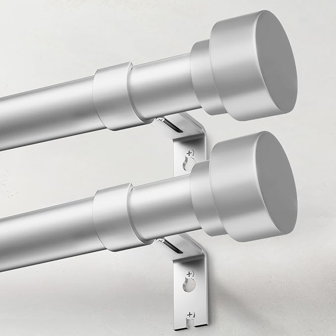IFELS Heavy Duty Curtain Rods for Windows 66 to 120 Inch, 1 Inch Silver Curtain Rods Set of 2 Pack for Outdoor Patio, Farmhouse, Bedroom, Adjustable Easy Install Modern Drapery Rod (Silver,30-120-2p)