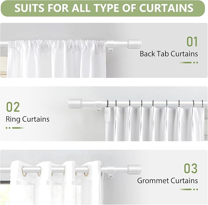 5/8” Diameter Curtain Rods 30-45 Inch, for 30-39 Inch Windows, Adjustable Splicing White Curtain Rods for Windows with Brackets, Window Rod Long Small Curtains Rod, 2 Pack