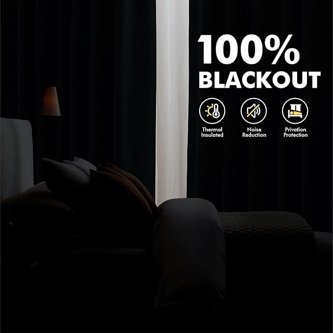 MIULEE 100% Blackout Linen Curtains for Bedroom, Ivory Solid Luxury Decor Thermal Insulation Room Darkening Drapes for Living Room Nursery Back Tab Rod Pocket 42 x 96 Inches, 2 Panels