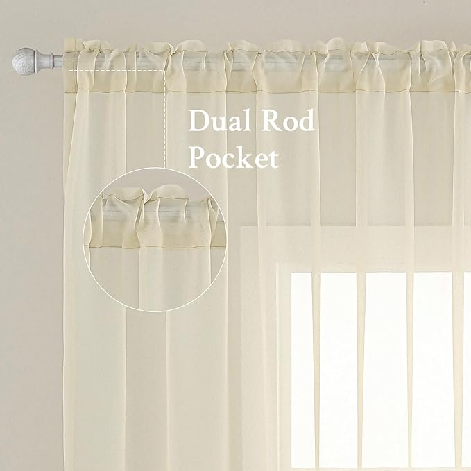 MIULEE Light Cream Sheer Curtains 90 inches Long Window Curtains 2 Panels Solid Color Elegant Window Voile Panels/Drapes/Treatment for Bedroom Living Room (54X90 Inches Light Cream)