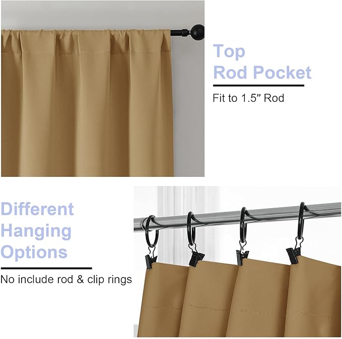 Simplebrand Ava Gold Blackout Curtains for Bedroom 90 Inches Long 2 Panels Set, Solid Privacy Energy Saving Living Room Window Treatment Curtains Blackout Drapes, W40 x L90 Inch, Gold