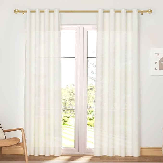 Gold Curtain Rod for Windows 66 to 120 Inch, 5/8 Inch Diameter Adjustable Curtain Rods With Brackets, Heavy Duty Easy to Install Curtain Rods for Bedroom, Outdoor Curtain Rod for Patio