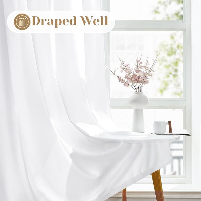 HOMEIDEAS Non-See-Through White Privacy Sheer Kitchen Curtains, 30 X 36 Inches Long 2 Panels Short Sheer Curtains Light Filtering Bathroom Window Drapes for Bedroom Living Room