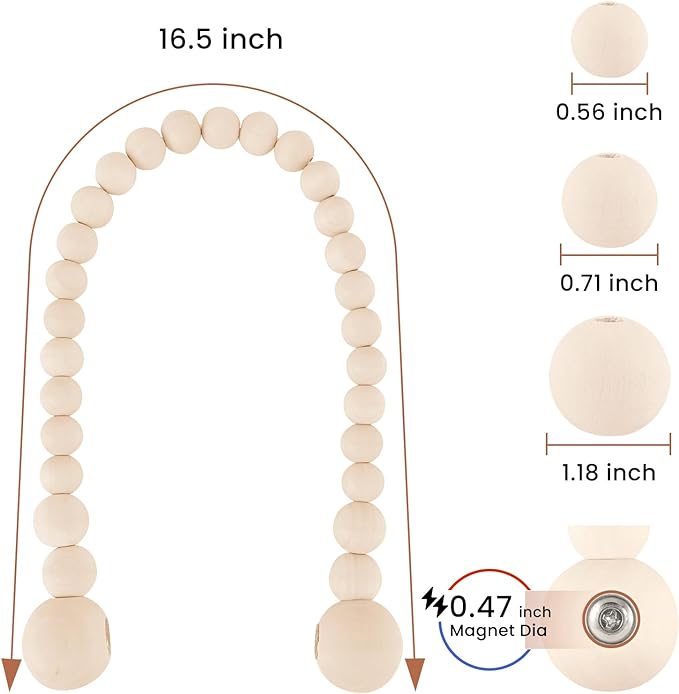 KLOGTSIND Magnetic Curtain Tiebacks, Curtain Holdbacks for Curtains 2 Pack, Wood Bead Curtain Holders for Boho Bedroom Decor, Baby Nursery Decor, Farmhouse Decor