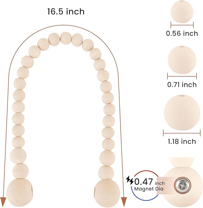 KLOGTSIND Magnetic Curtain Tiebacks, Curtain Tie Backs for Curtains 6 Pack, Wood Bead Curtain Tiebacks, Curtain Holders for Boho Bedroom Decor, Baby Nursery Decor, Farmhouse Decor
