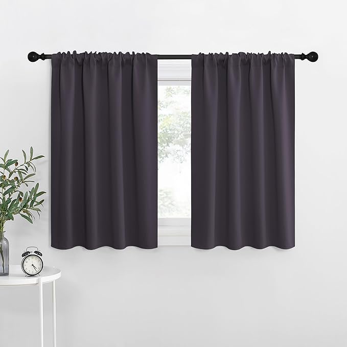 NICETOWN RV Blackout Curtains for Camper Windows, Greyish Purple, 42" x 36", Set of 2, Kitchen Curtains, Short Blackout Drapes, Thermal Insulated Rod Pocket Window Treatment Draperies for Nursery