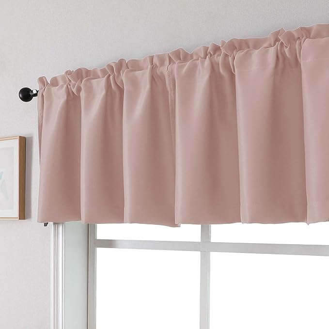 Chyhomenyc Blush Pink Valances for Window, Room Darkening Short Curtains for Kitchen Bedroom Living Room, Rod Pocket Top Small Window Treatment Valance RV Bunk Panels, 60Wx14L, 2 Pieces