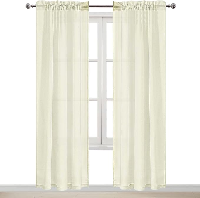 DWCN Ivory Sheer Curtains Semi Transparent Voile Rod Pocket Curtains for Bedroom and Living Room, 42 x 84 inches Long, Set of 2 Panels