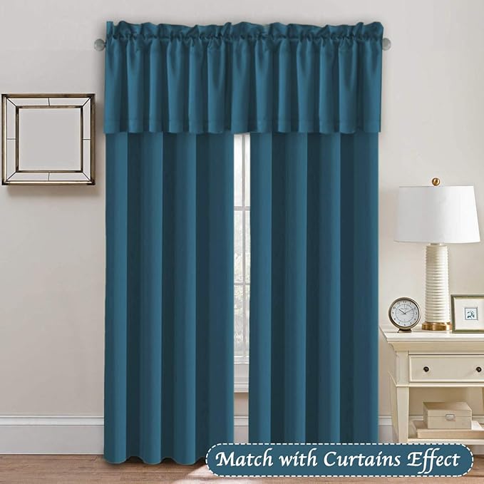 H.VERSAILTEX Blackout Valances for Windows,Kitchen Window Valance Curtains for Living Room/Bedroom/Bathroom Privacy Decorative Rod Pocket，2 Panels，52" W x 18" L, Dark Teal