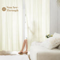 HOMEIDEAS Non-See-Through Cream Yellow Privacy Sheer Curtains 52 X 63 Inches Long 2 Panels Light Yellow Sheer Curtains Light Filtering Window Curtains Drapes for Bedroom Living Room