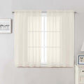 Lecloud Cream Sheer Curtains 48 Inch Length 2 Pcs, Rod Pocket Light Filtering Voile Rustic Farmhouse Bedroom Curtains, Airy Solid Window Drapes for Bathroom Basement, Each Panel 42" W x 48" L