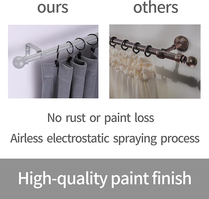 Thestoa Curtain Rods for Windows 48 to 84-92 inch, 5/8" Brushed Nickel Curtain Rod, Stainless Steel Small Curtain Rods for Bedroom, Living Room,Kitchen,Farmhouse, Outdoor Curtain Rod Silver
