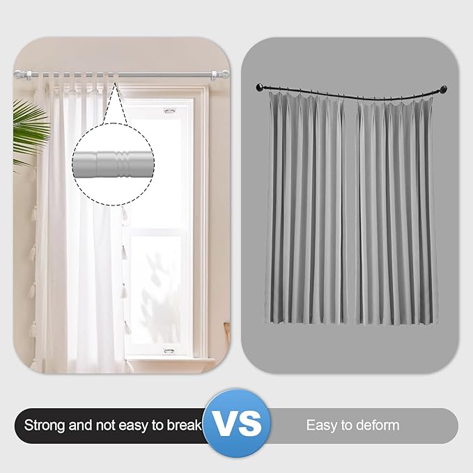 Silver Curtain Rods for Windows with Brackets,5/8 Inch Diameter Small Window Curtain Rod Adjustable 32 to 48 Inches,Easy Install Drapery Rods,Gray