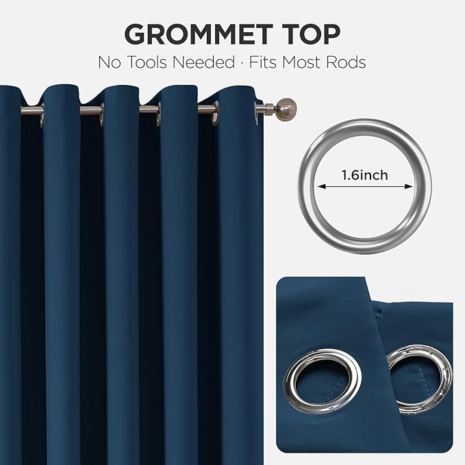 Joydeco Blackout Patio Sliding Door Curtains 84 Inches Long, Grommet Privacy Room Divider Curtains, Extra Wide Thermal Blackout Drapes for Bedroom Living Room (Navy Blue, 100Wx84L, 1 Panel)